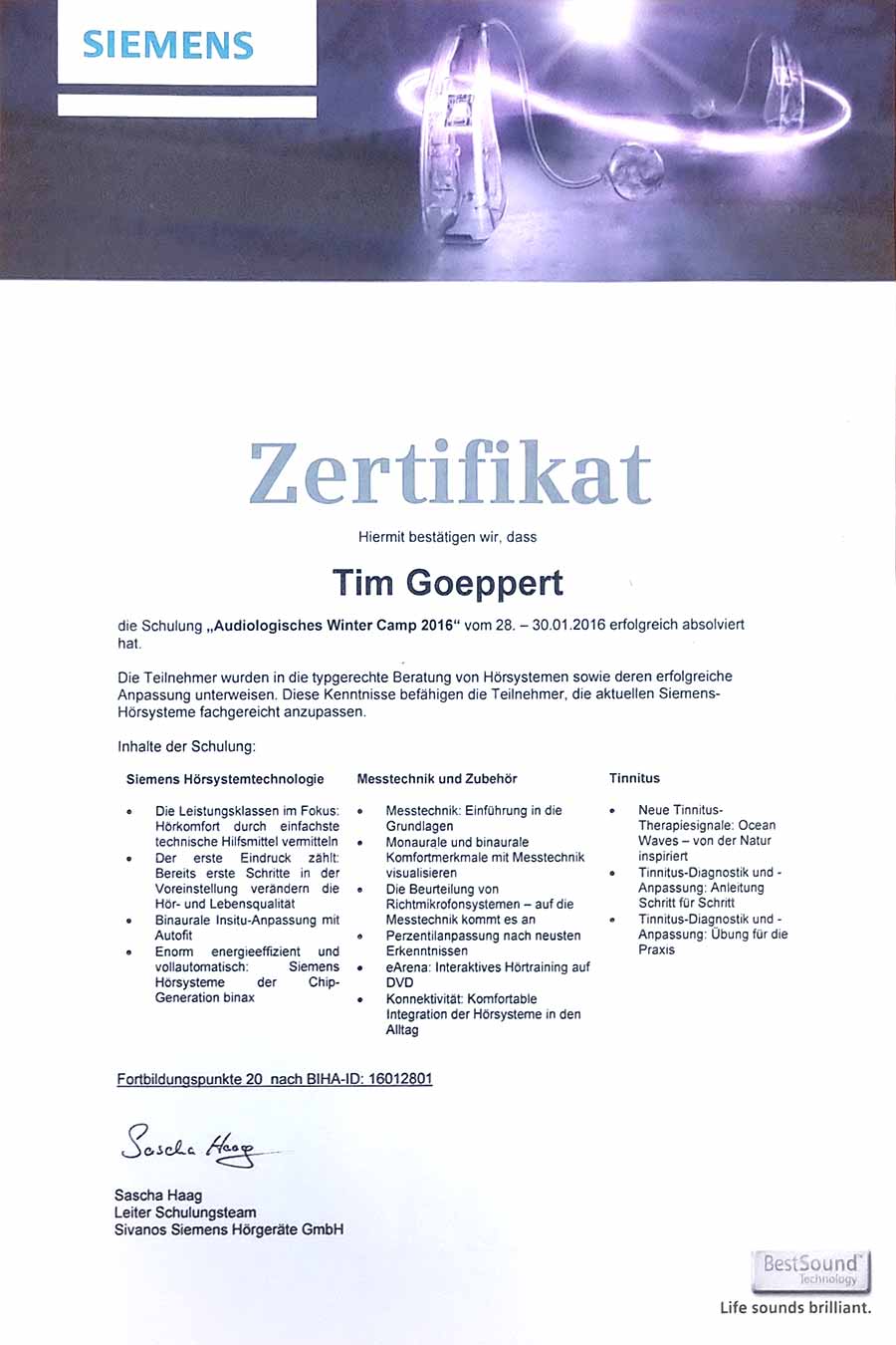 Zertifikat Tim Goeppert Simens 3
